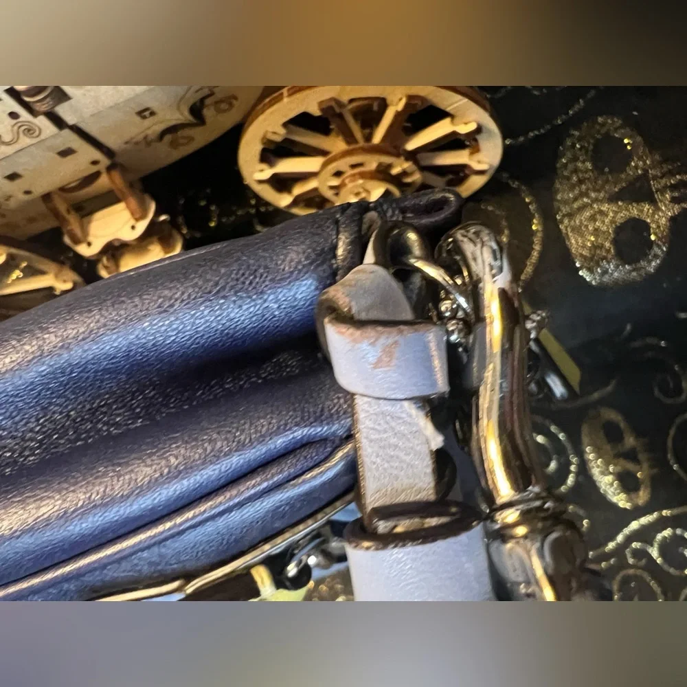 Coach Navy and Light Blue Leather Wristlet with Yellow Accent